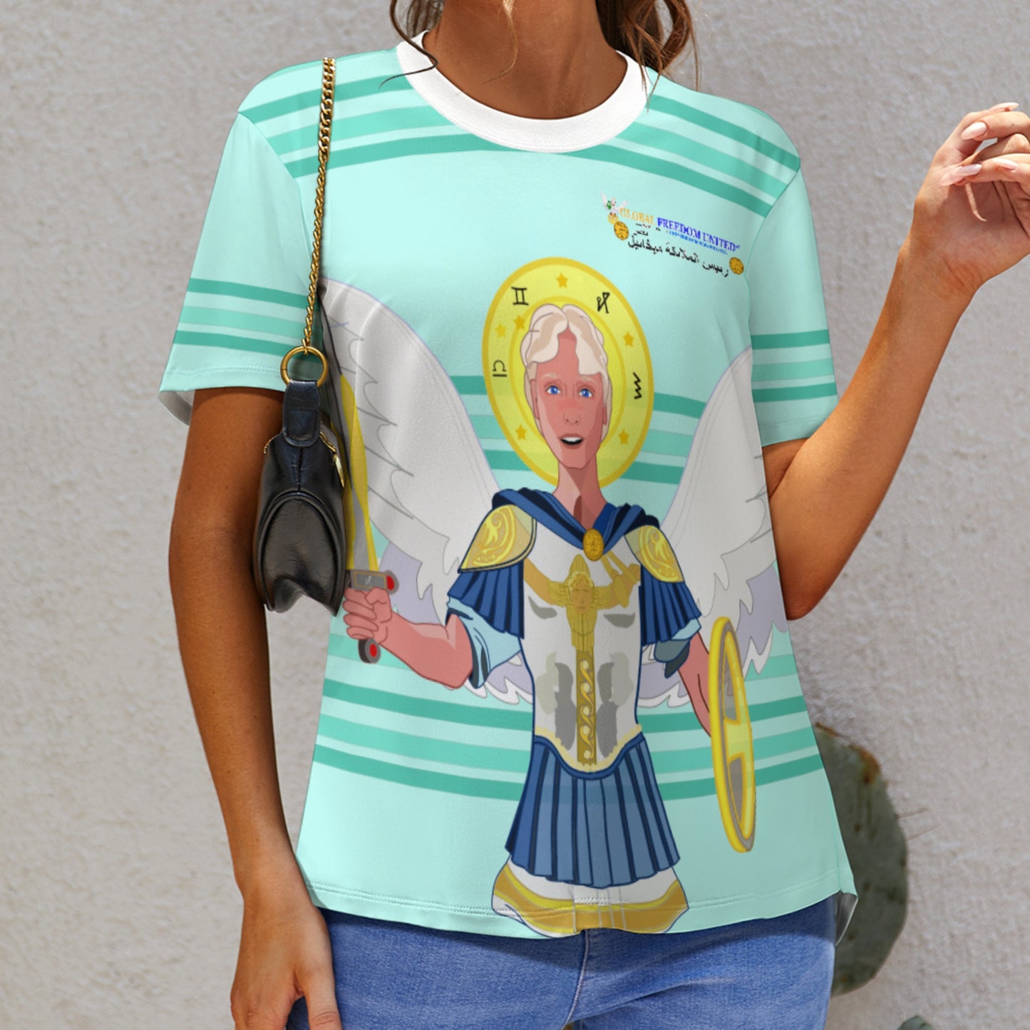Women´s T-shirt Global Freedom United Archangel Michael Arabic V1 Light Green