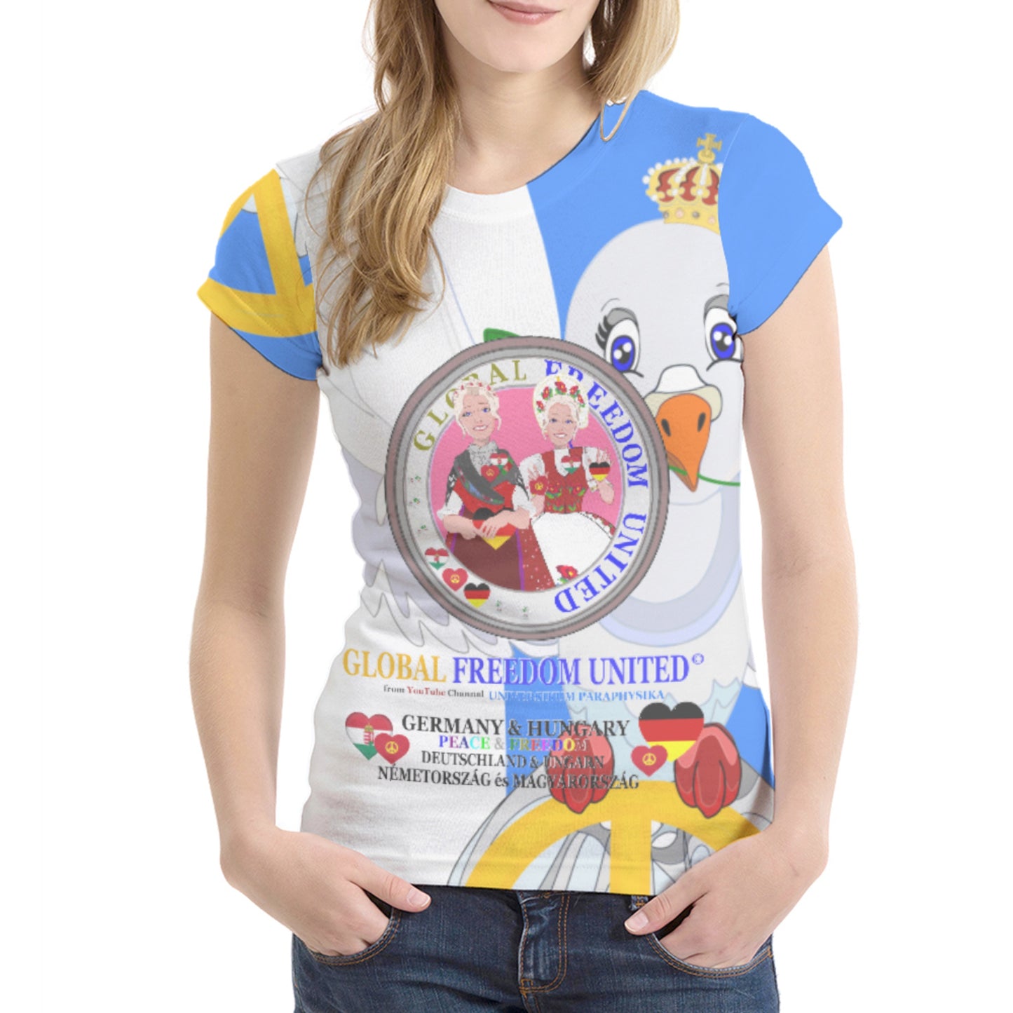 Women´s T-shirt 1 GLOBAL FREEDOM UNITED© Women Germany & Hungary Blue