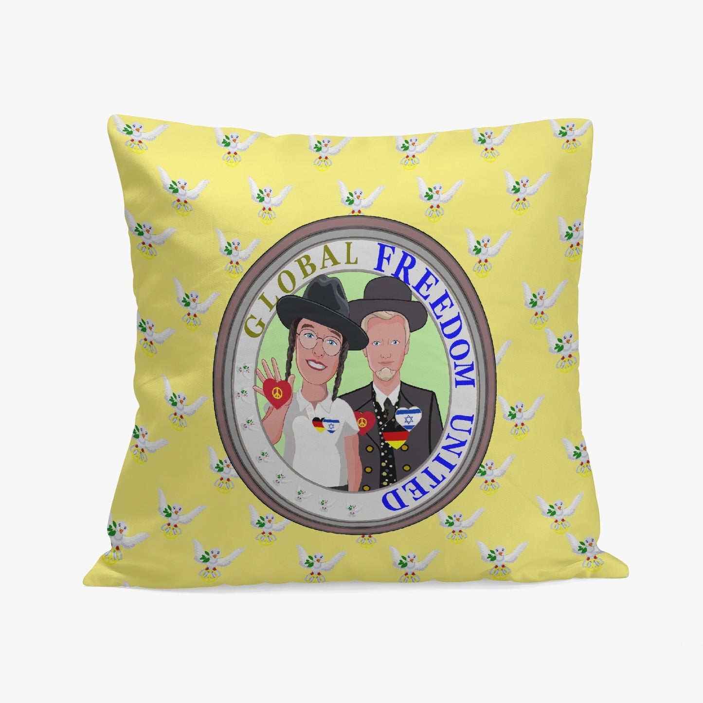 GLOBAL FREEDOM UNITED© Men ISRAEL & GERMANY Yellow 18'' Square Pillow Cover