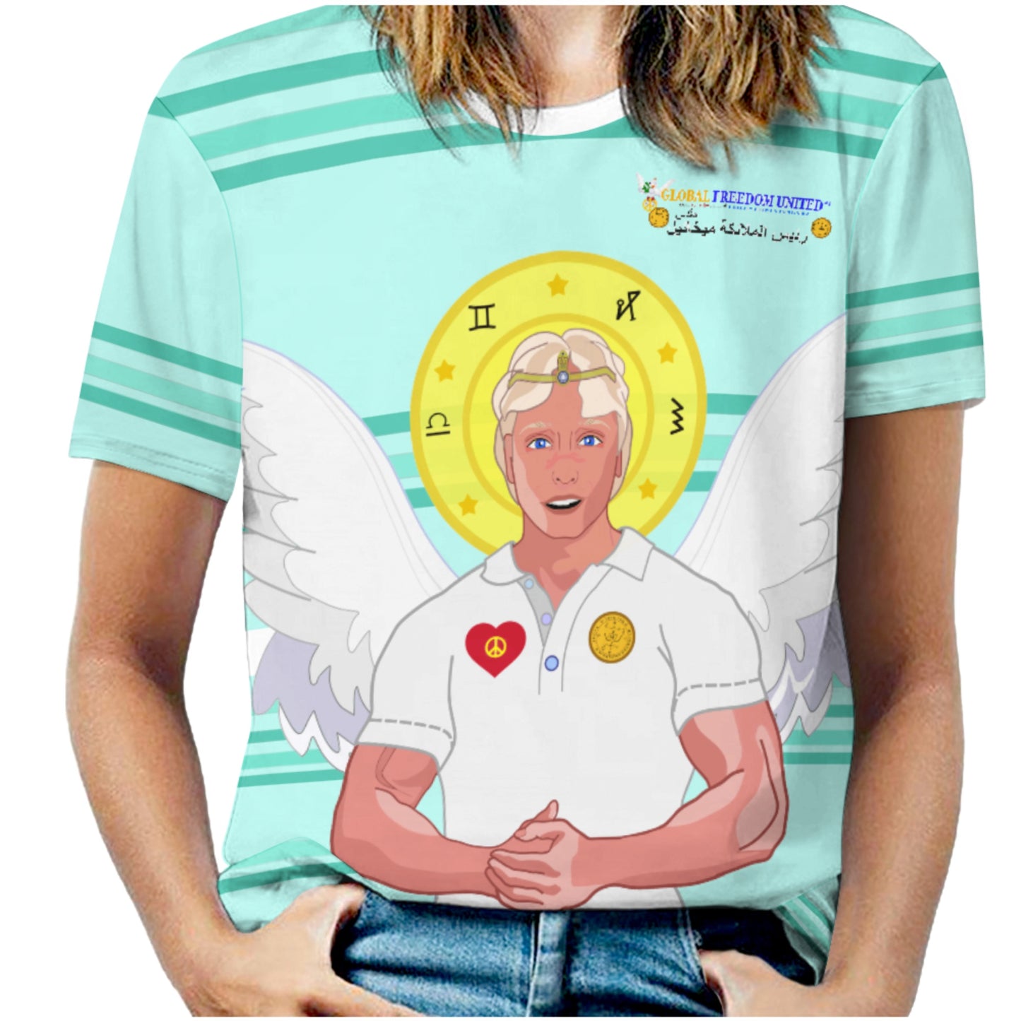 Women´s T-shirt Global Freedom United Archangel Michael Arabic V2  Light Green