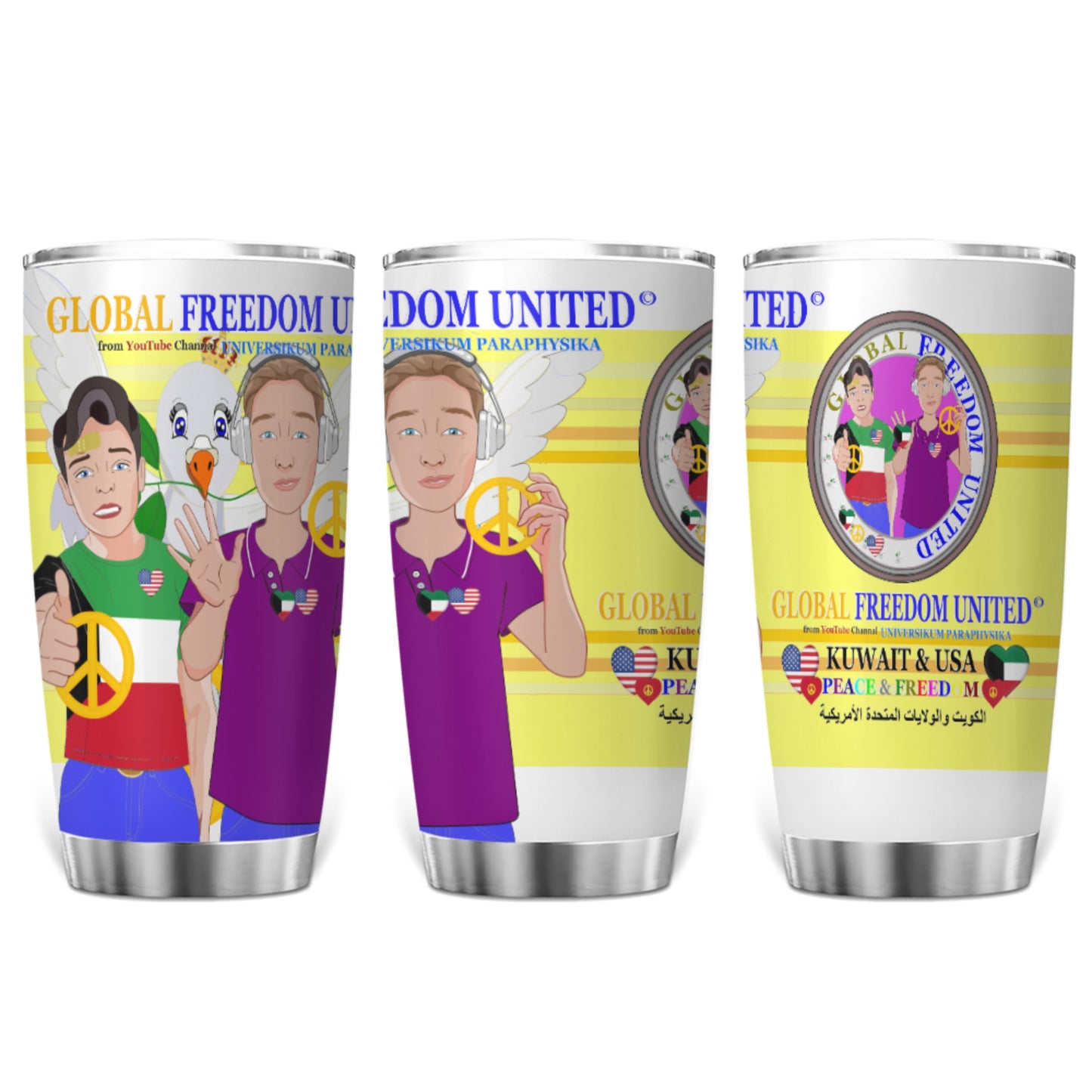 Tumbler Global Freedom United Men Kuwait & Usa Old Peace Yellow