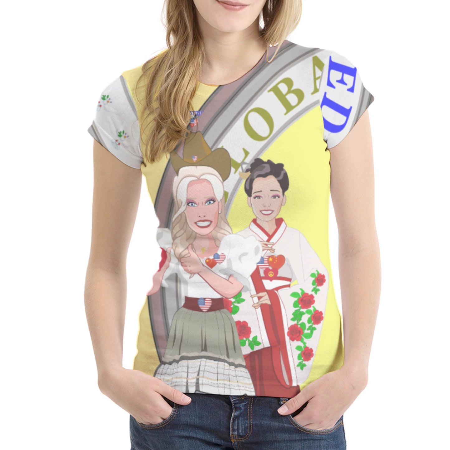 Women´s T-shirt 2 GLOBAL FREEDOM UNITED© Women USA & China Yellow