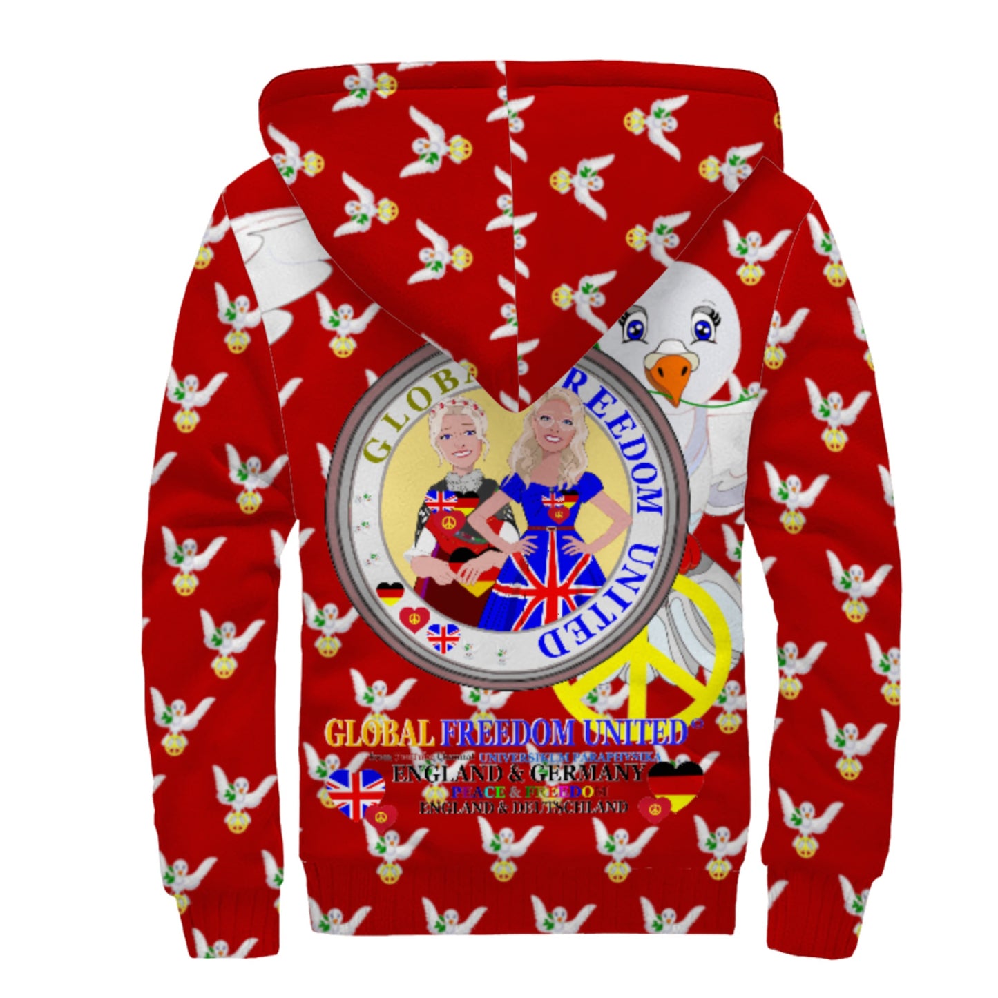 Plush Hoodie GLOBAL FREEDOM UNITED© Women England & Germany Red