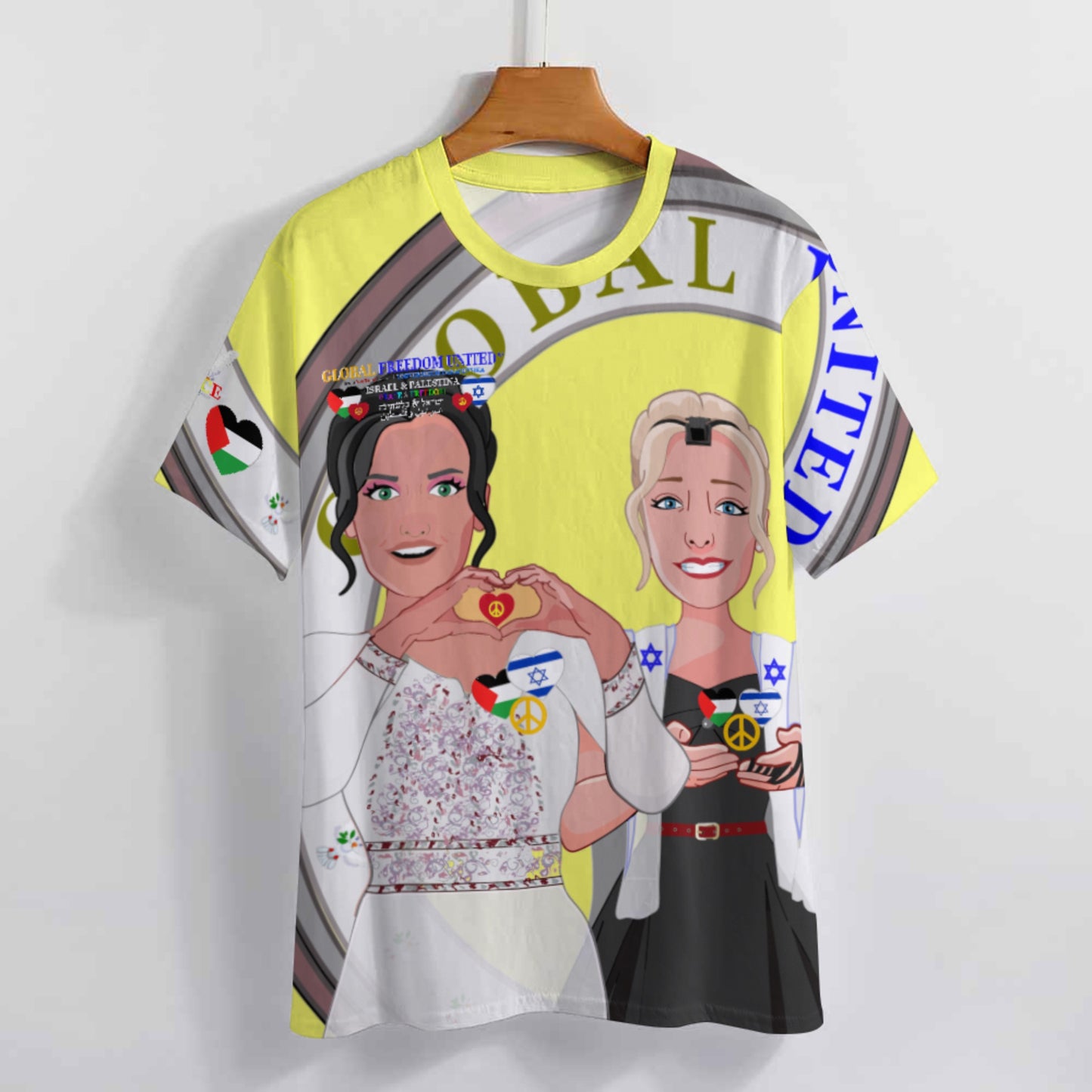 Women´s T-shirt 3 GLOBAL FREEDOM UNITED© Women Palestina & Israel Yellow