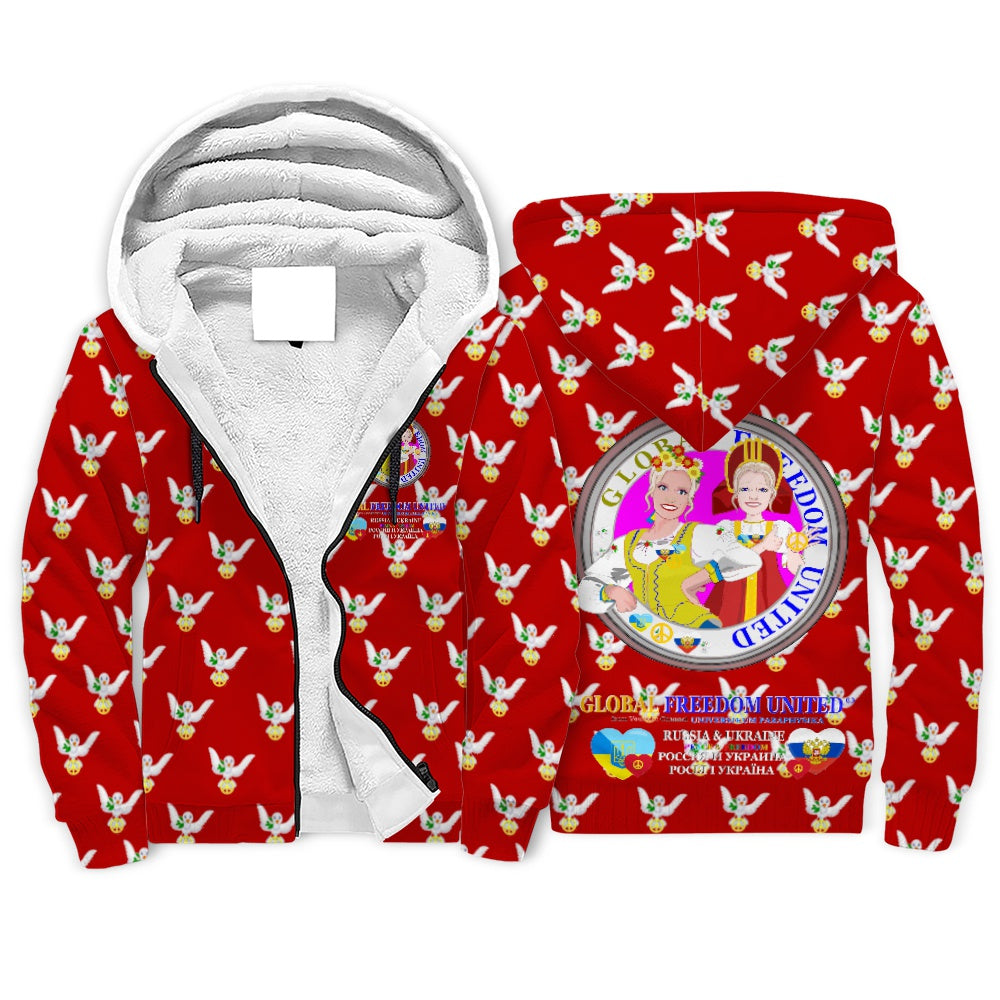 Plush Hoodie GLOBAL FREEDOM UNITED© Women Ukraina & Russia Red