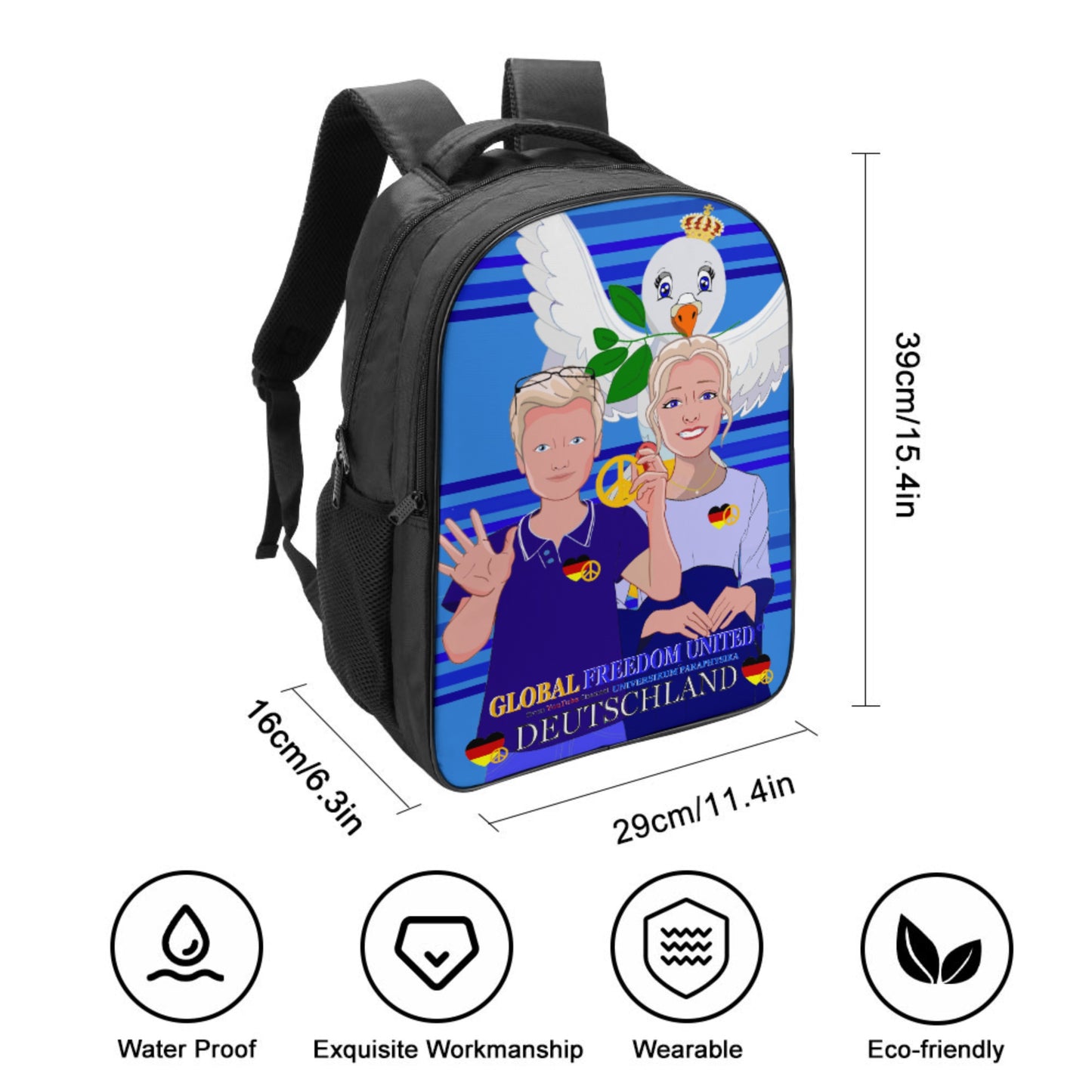 Backpack 16 Inch 2 Compartment Global Freedom United Couple Edition Germany V2 Deep Blue