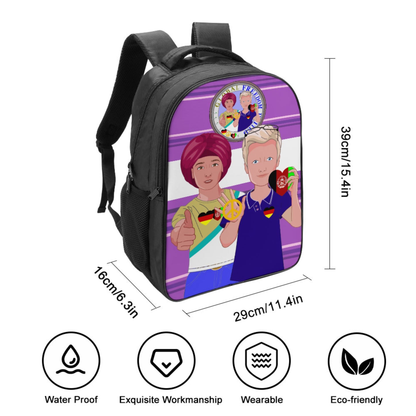 Bag Back GLOBAL FREEDOM UNITED© Men AFGHANISTAN & GERMANY Lilac