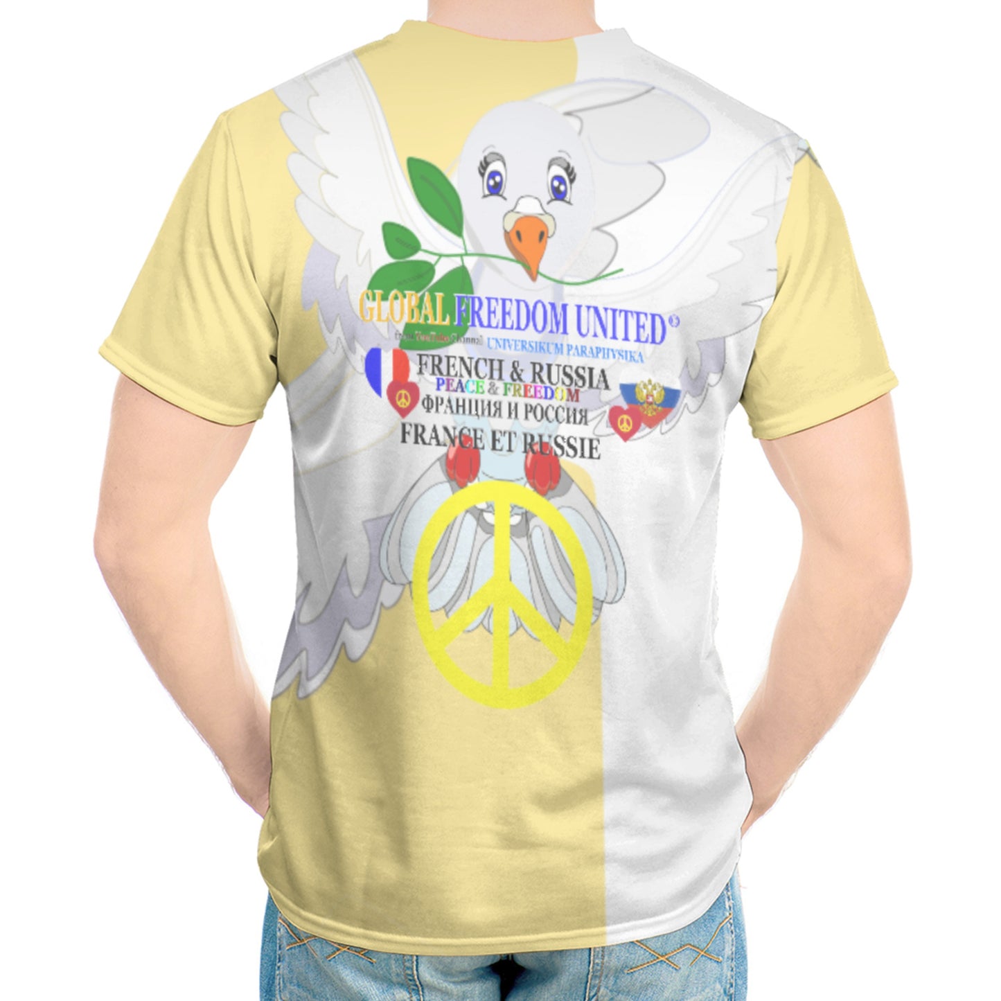 Men´s T-shirt GLOBAL FREEDOM UNITED© French & Russia Old Peace Yellow Version 1