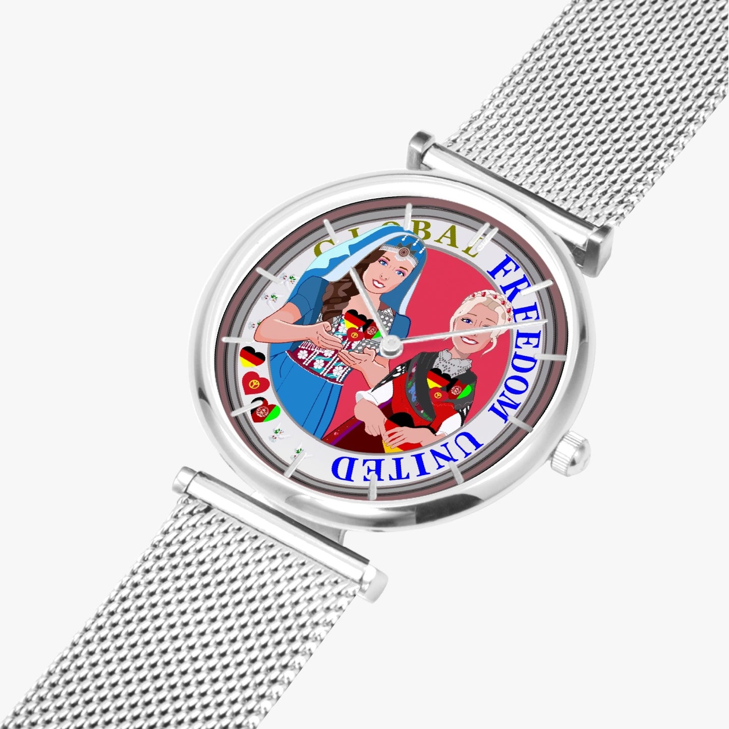 GLOBAL FREEDOM UNITED WOMEN AFGHANISTAN & GERMANY NEW PEACE New Stylish Ultra-Thin Quartz Watch (With Indicators)