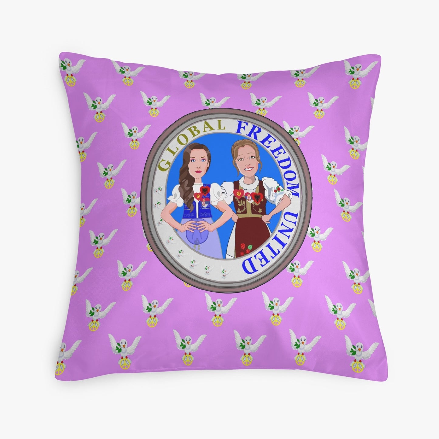 GLOBAL FREEDOM UNITED© Women ALBANIA & SERIBIA Lilac 18'' Square Pillow Cover