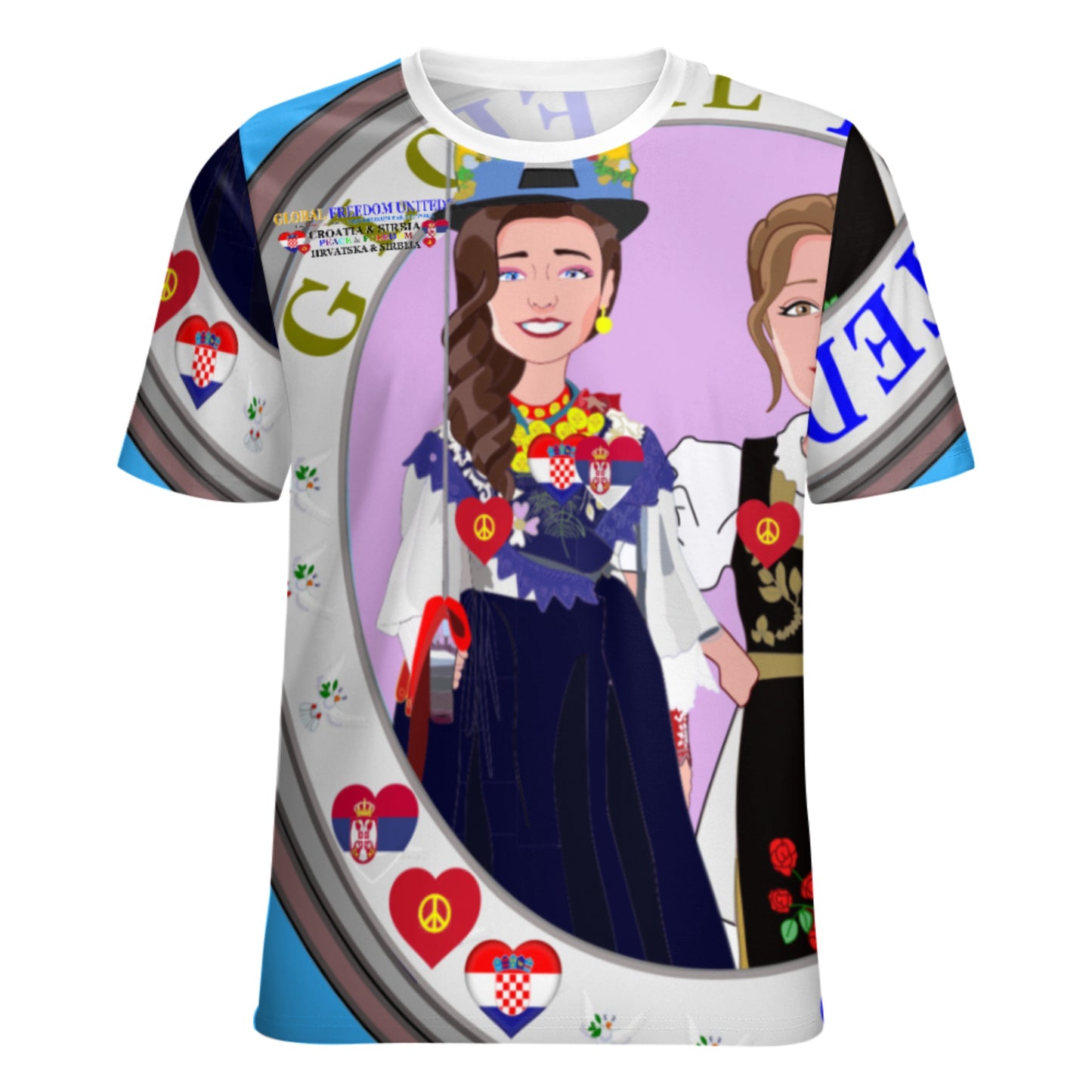 Women´s T-shirt 2 Global Freedom United Women Croatia & Serbia Old Peace Blue