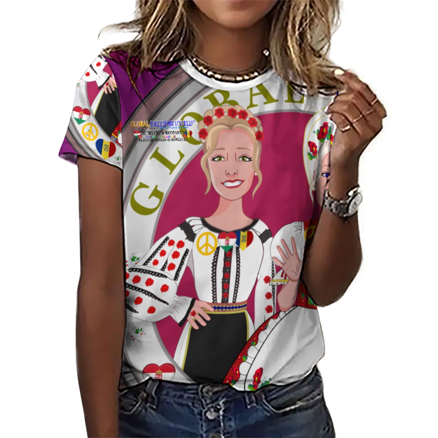 Full Print T-shirt GLOBAL FREEDOM UNITED© Women Romania & Hungary Lilac