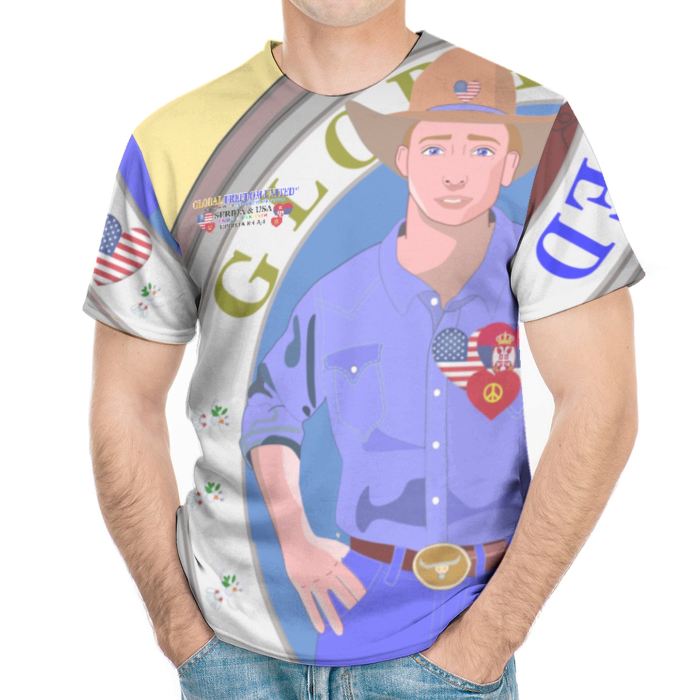 Men´s T-shirt GLOBAL FREEDOM UNITED© Men Serbia & USA  Yellow