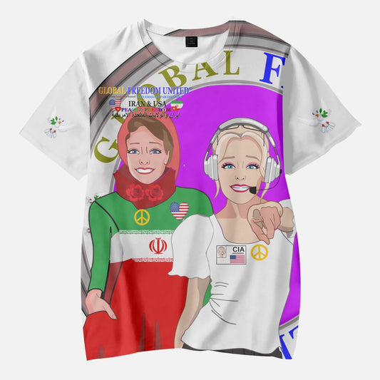 GLOBAL FREEDOM UNITED GIRLS IRAN & USA OLD PEACE WIGHT AOP Kids' Short T-Shirts