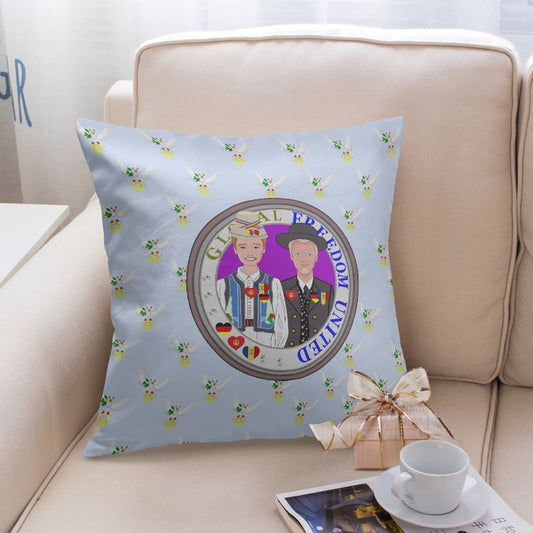GLOBAL FREEDOM UNITED© Men GERMANY & ROMANIA Light Blue 18'' Square Pillow Cover