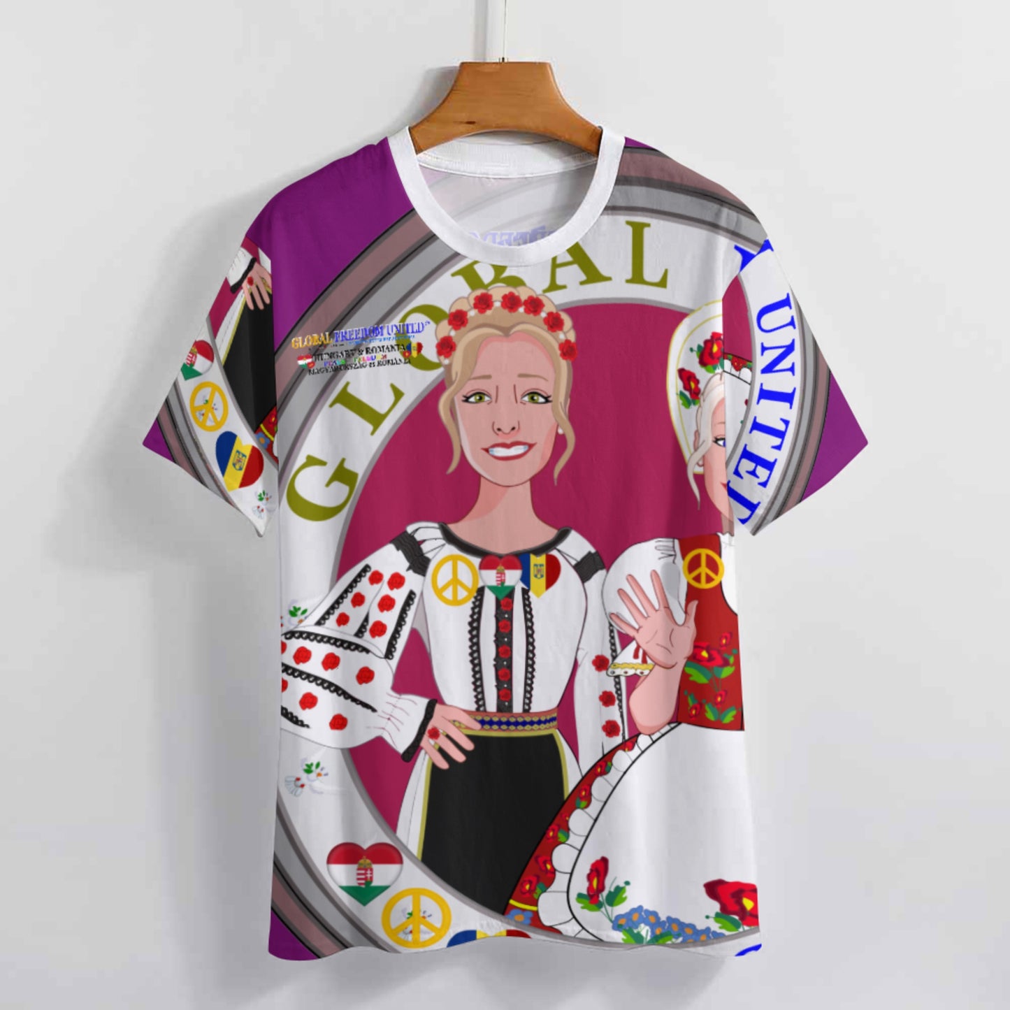 Full Print T-shirt GLOBAL FREEDOM UNITED© Women Romania & Hungary Lilac