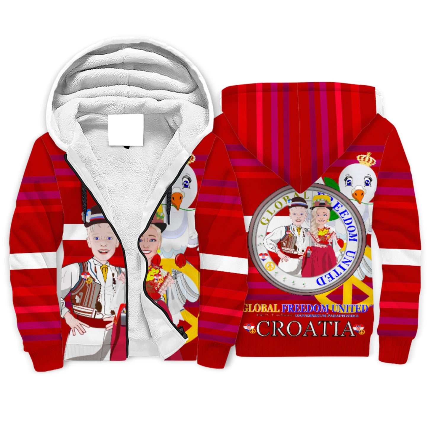 Plush Hoodie Global Freedom United Couple Edition Croatia  Red