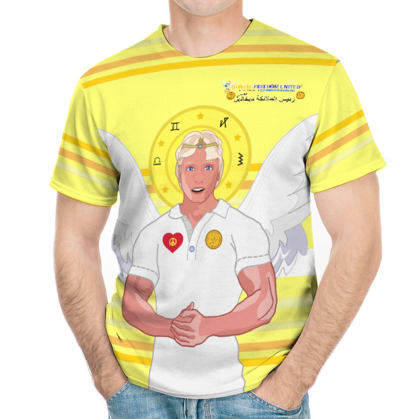 Men´s T-shirt Global Freedom United Archangel Michael Arabic V2 Yellow