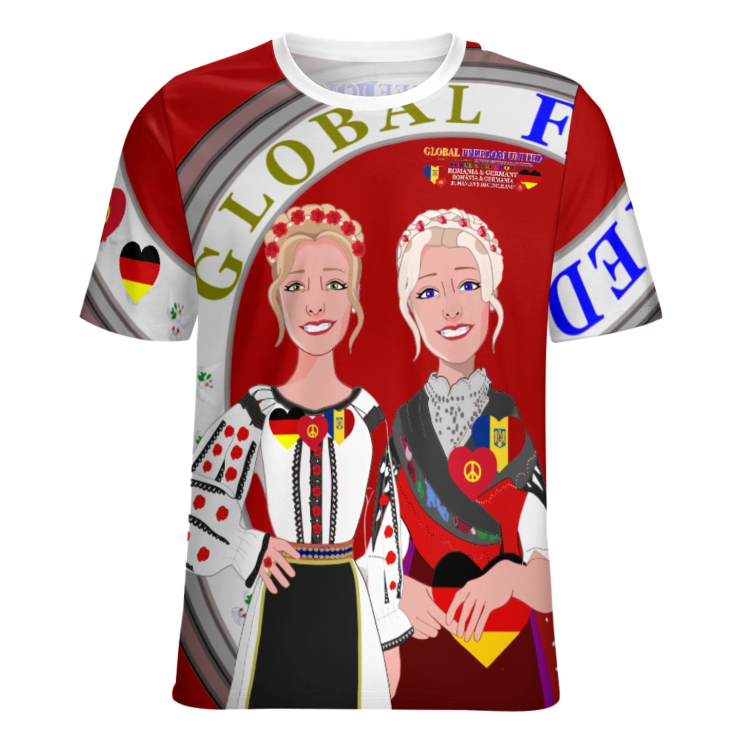 Women´s T-shirt 3 GLOBAL FREEDOM UNITED© Romania & Germany Red