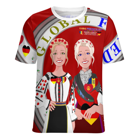 Women´s T-shirt 3 GLOBAL FREEDOM UNITED© Romania & Germany Red