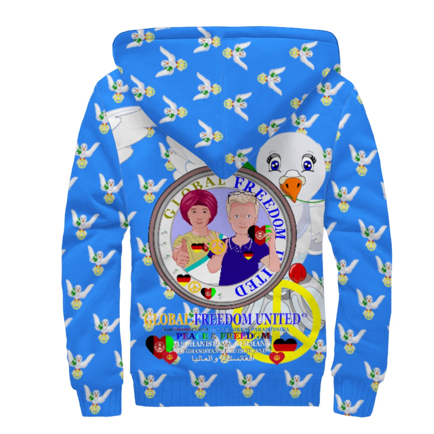 Plush Hoodie GLOBAL FREEDOM UNITED© Afghanistan & Germany Blue