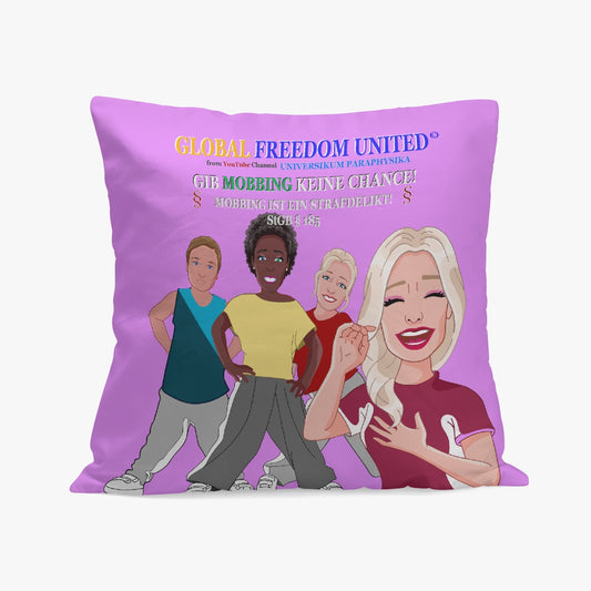 Square Pillow Covera GLOBAL FREEDOM UNITED  GIB MOBBING KEINE CHANCE DEUTSCH LILA