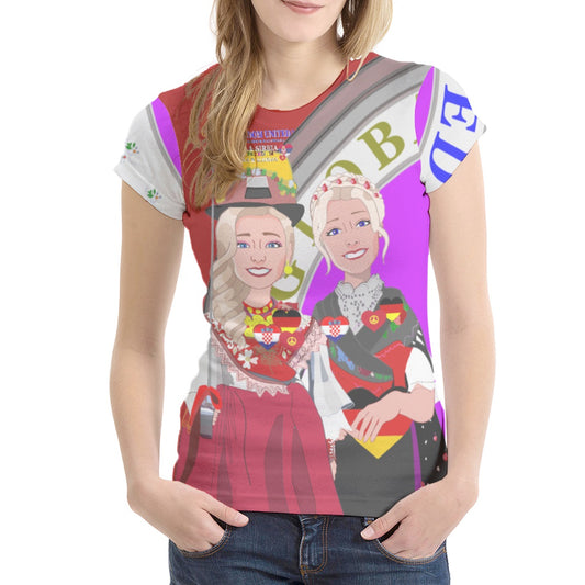 Women´s T-Shirt GLOBAL FREEDOM UNITED© Women Croatia & Germany Red Version Pic 2