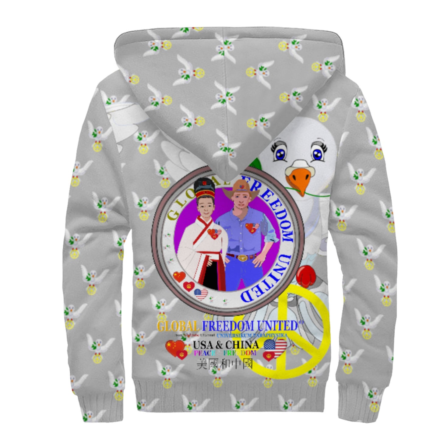 Plush Hoodie GLOBAL FREEDOM UNITED© Men China & USA Grey