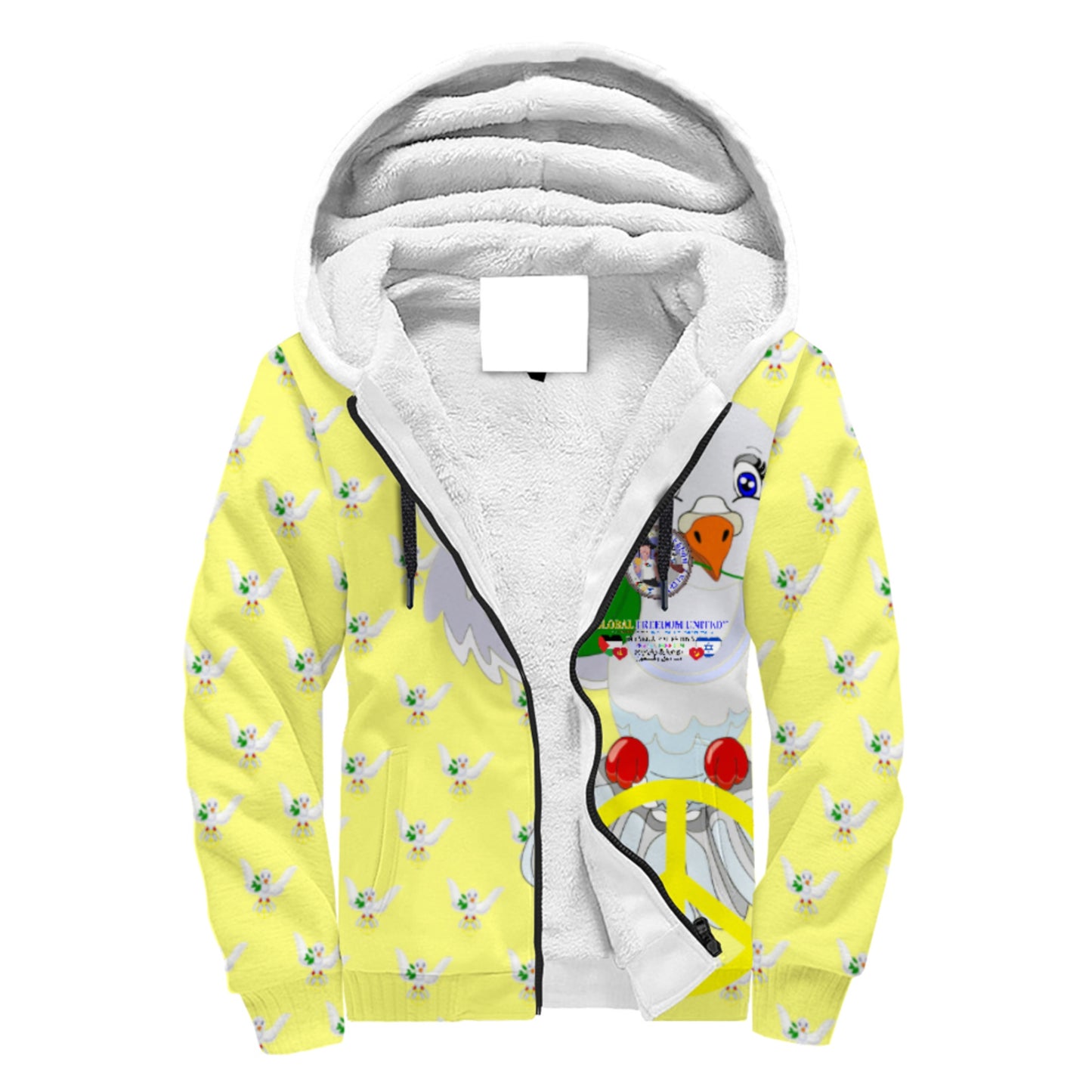 Plush Hoodie GLOBAL FREEDOM UNITED© Palestina & Israel Yellow