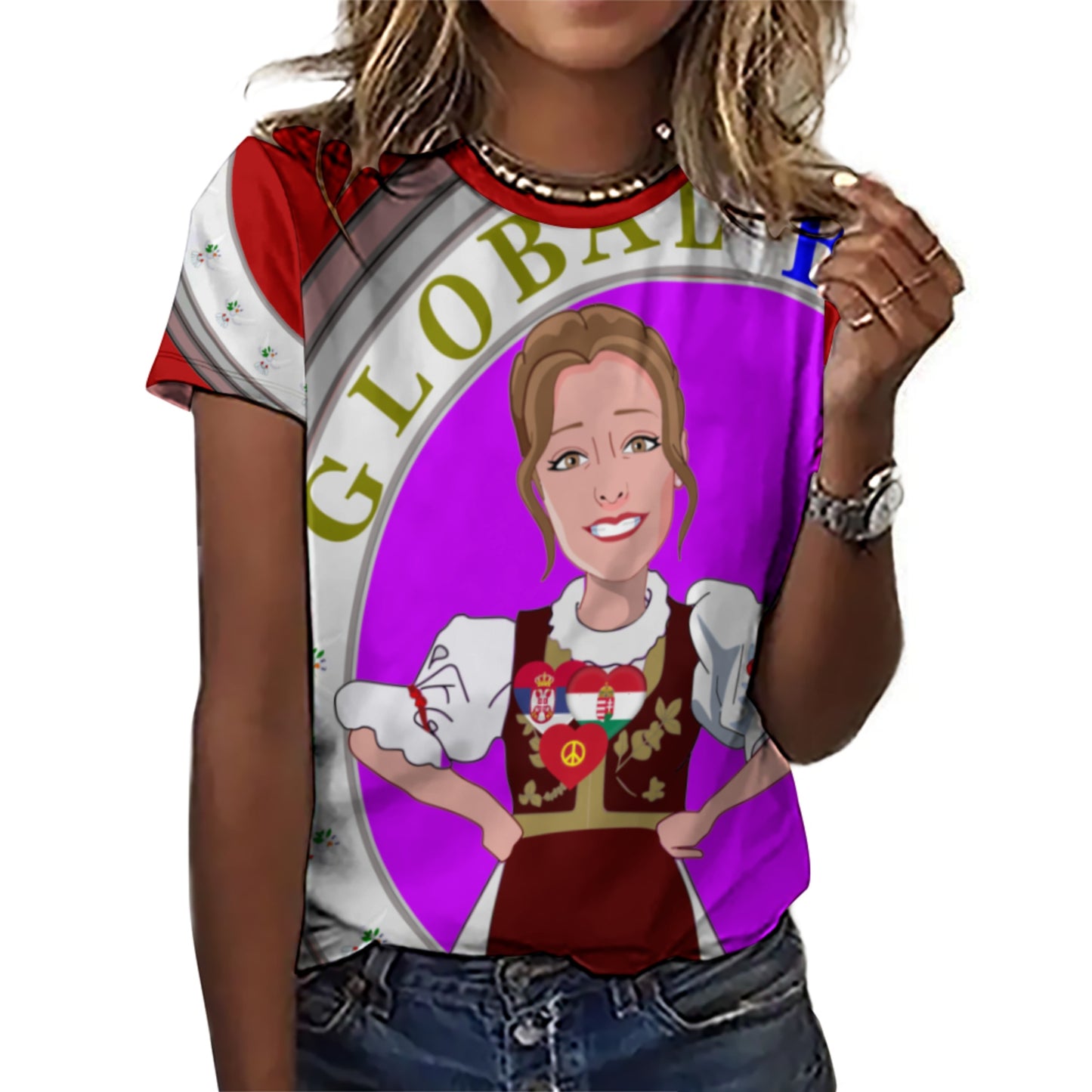 Women´s T-shirt 2 GLOBAL FREEDOM UNITED© Serbia & Hungary Red