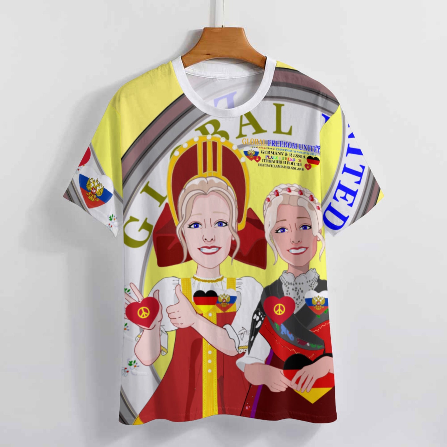 Women´s T-shirt 3 GLOBAL FREEDOM UNITED© Women RUSSIA & GERMANY Yellow