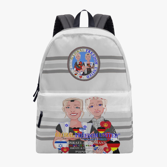 ALL OVER PRINT VANVAS BACKPACK GLOBAL FREEDOM UNITED© WOMEN ISRAEL & GERMANY GREY