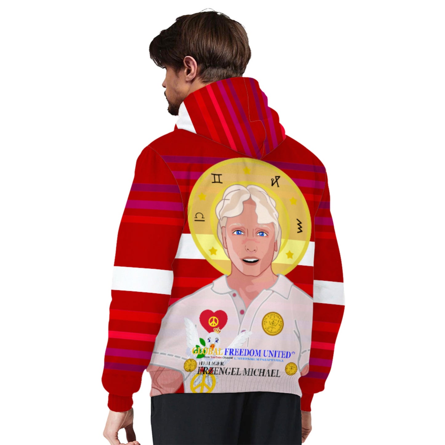 Plush Hoodie Global Freedom United Archangel Michael No 2 German Red