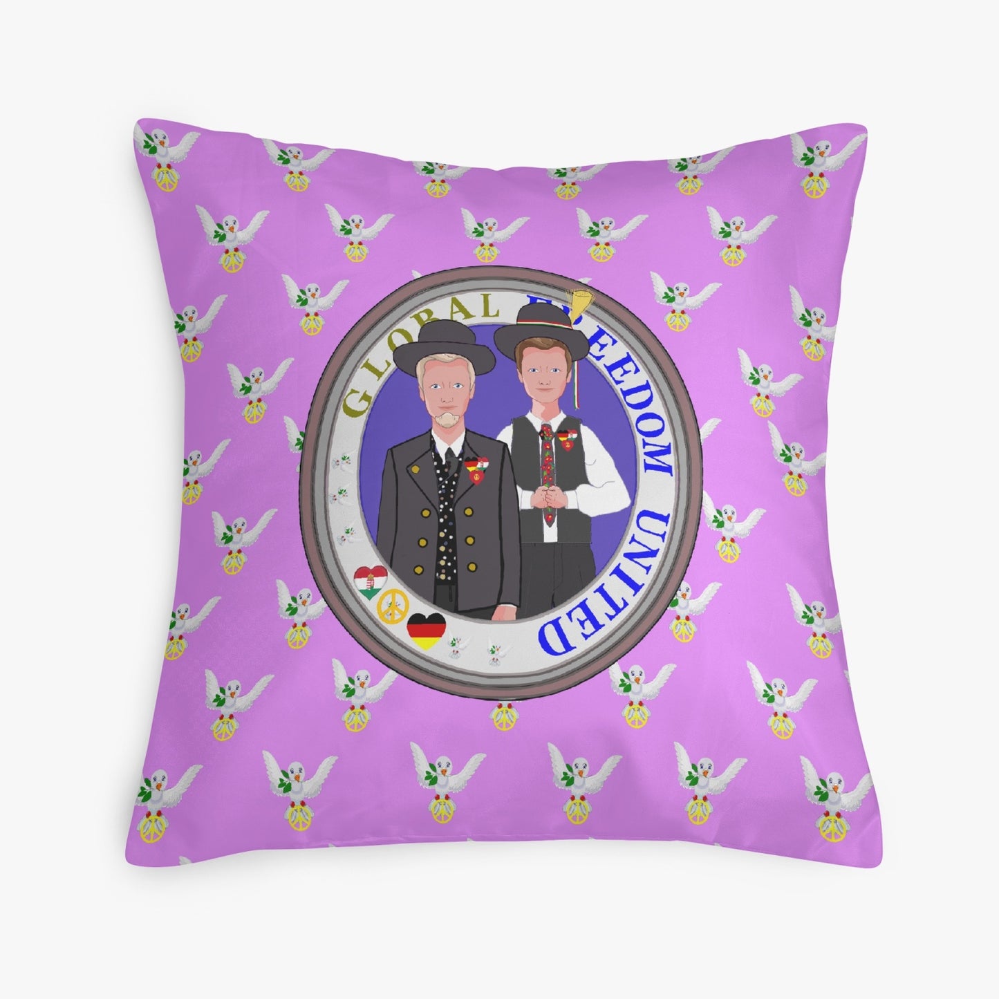 GLOBAL FREEDOM UNITED MEN GERMANY & HUNGARY OLD PEACE LILAC 18'' Square Pillow Cover