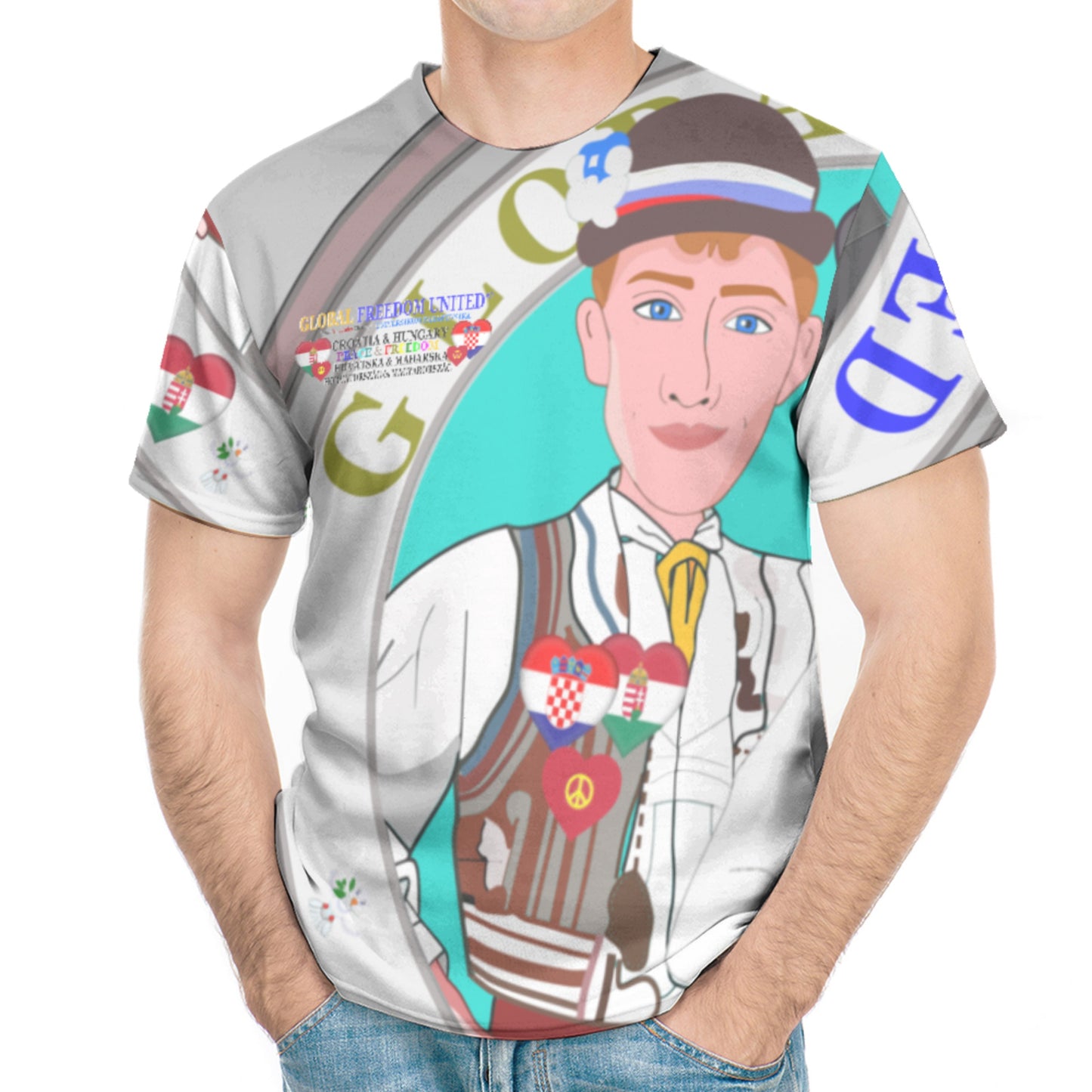 Men´s T-shirt GLOBAL FREEDOM UNITED© Men Croatia & Hungary Grey