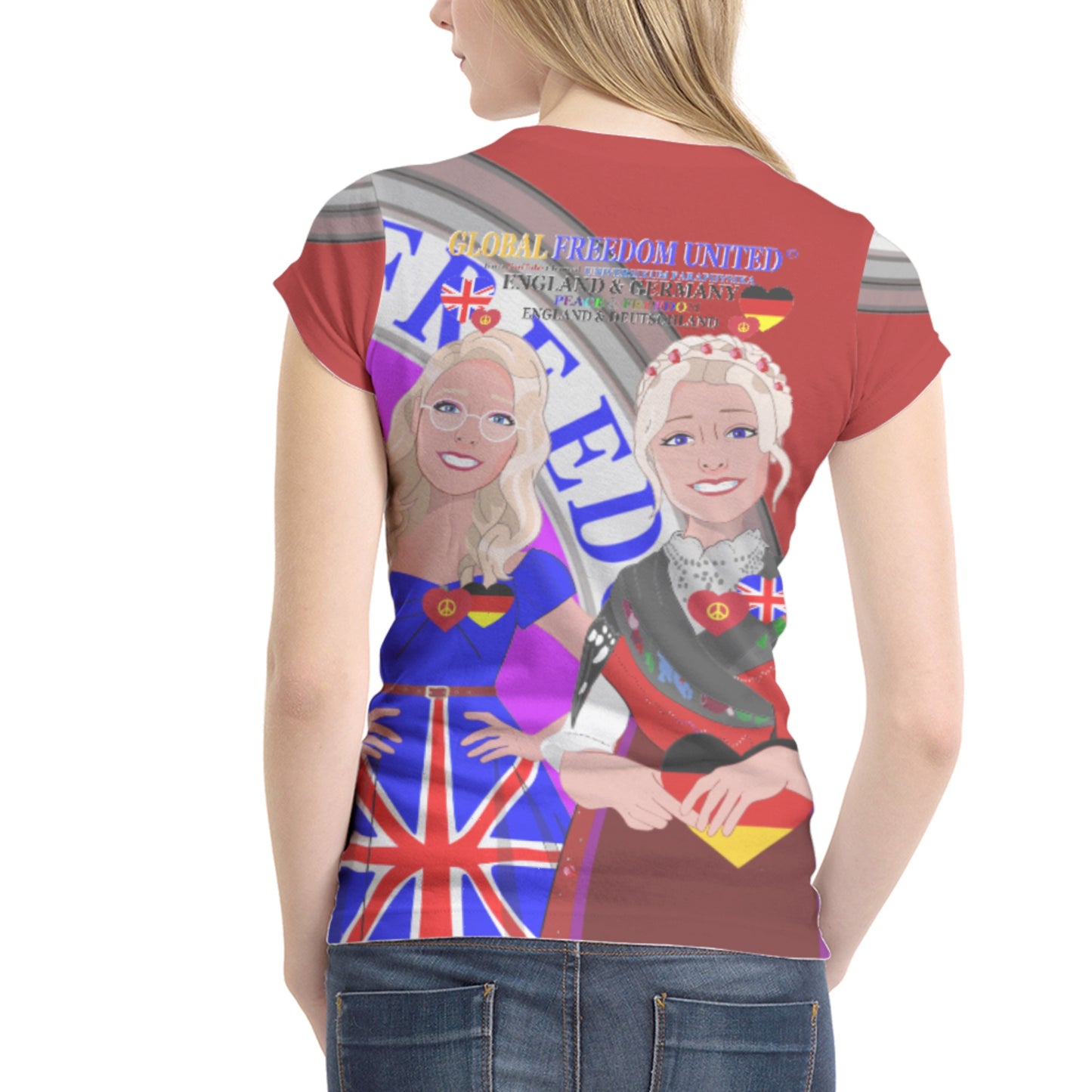 Women´s T-shirt GLOBAL FREEDOM UNITED© Women England & Germany Red