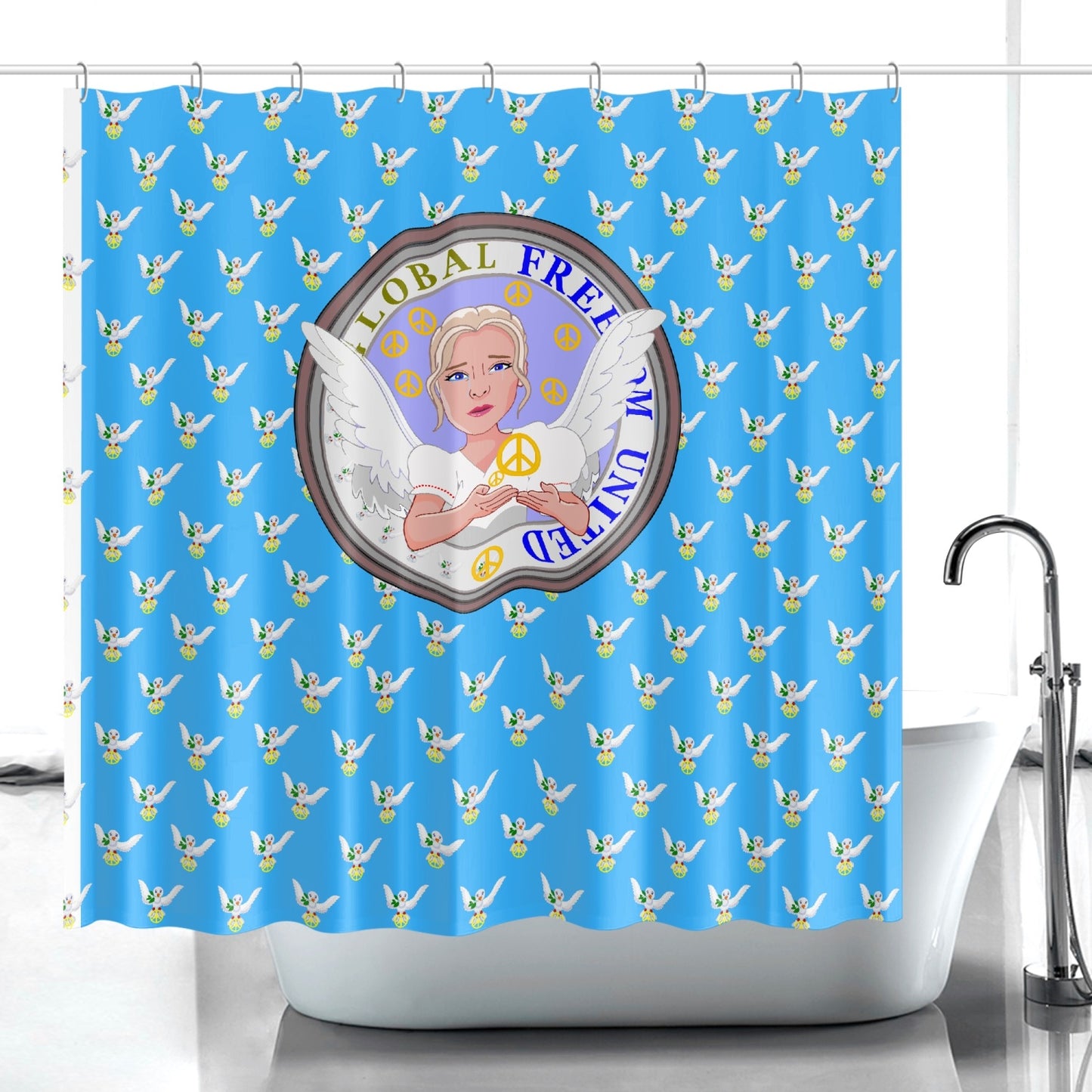 Quick-drying Shower Curtain GLOBAL FREEDOM UNITED WOMEN ANGEL OF PEACE BLUE