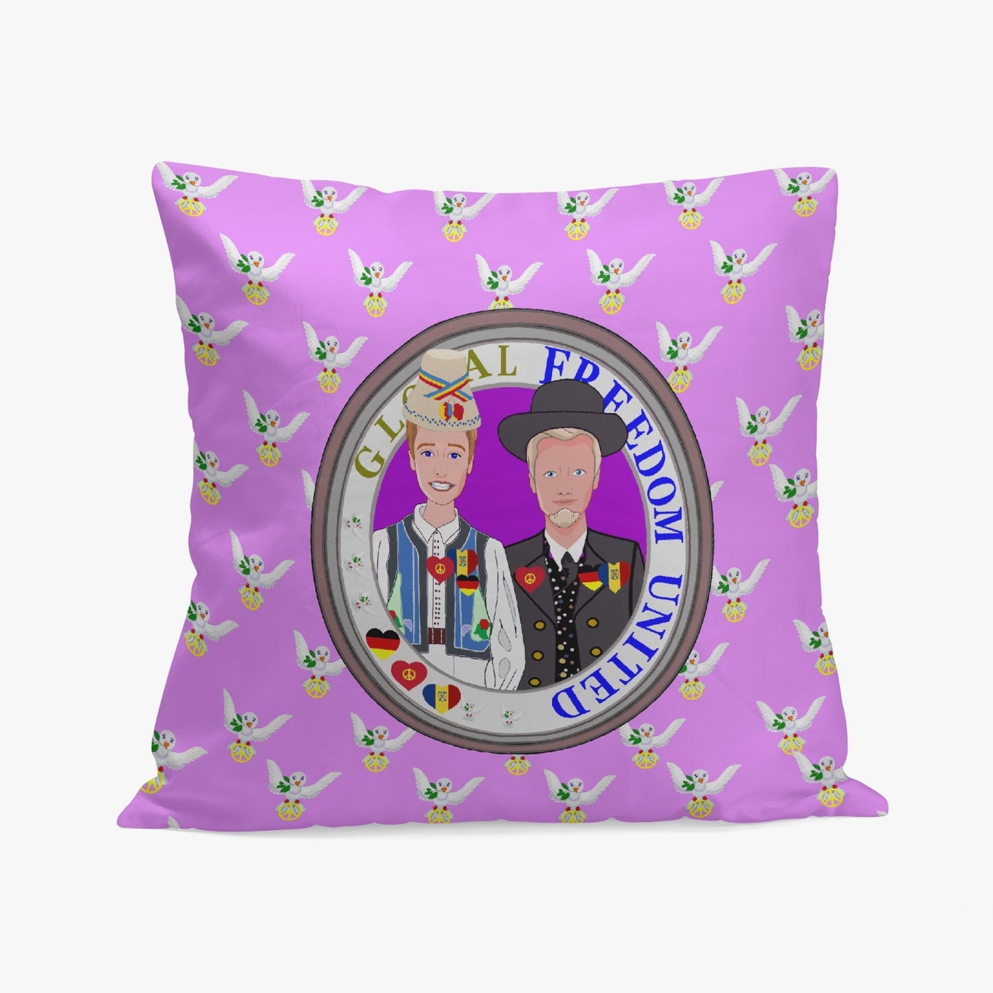 GLOBAL FREEDOM UNITED© Men GERMANY & ROMANIA Lilac 18'' Square Pillow Cover
