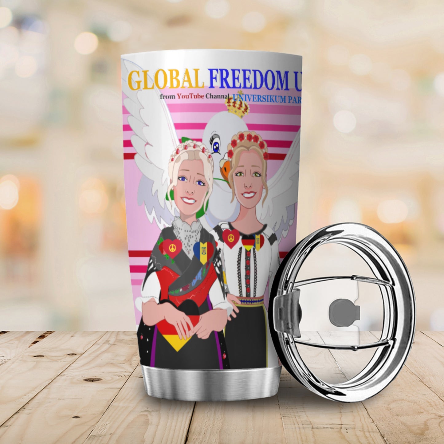 Tumbler Global Freedom United Women Romania & Germany Old Peace Pink