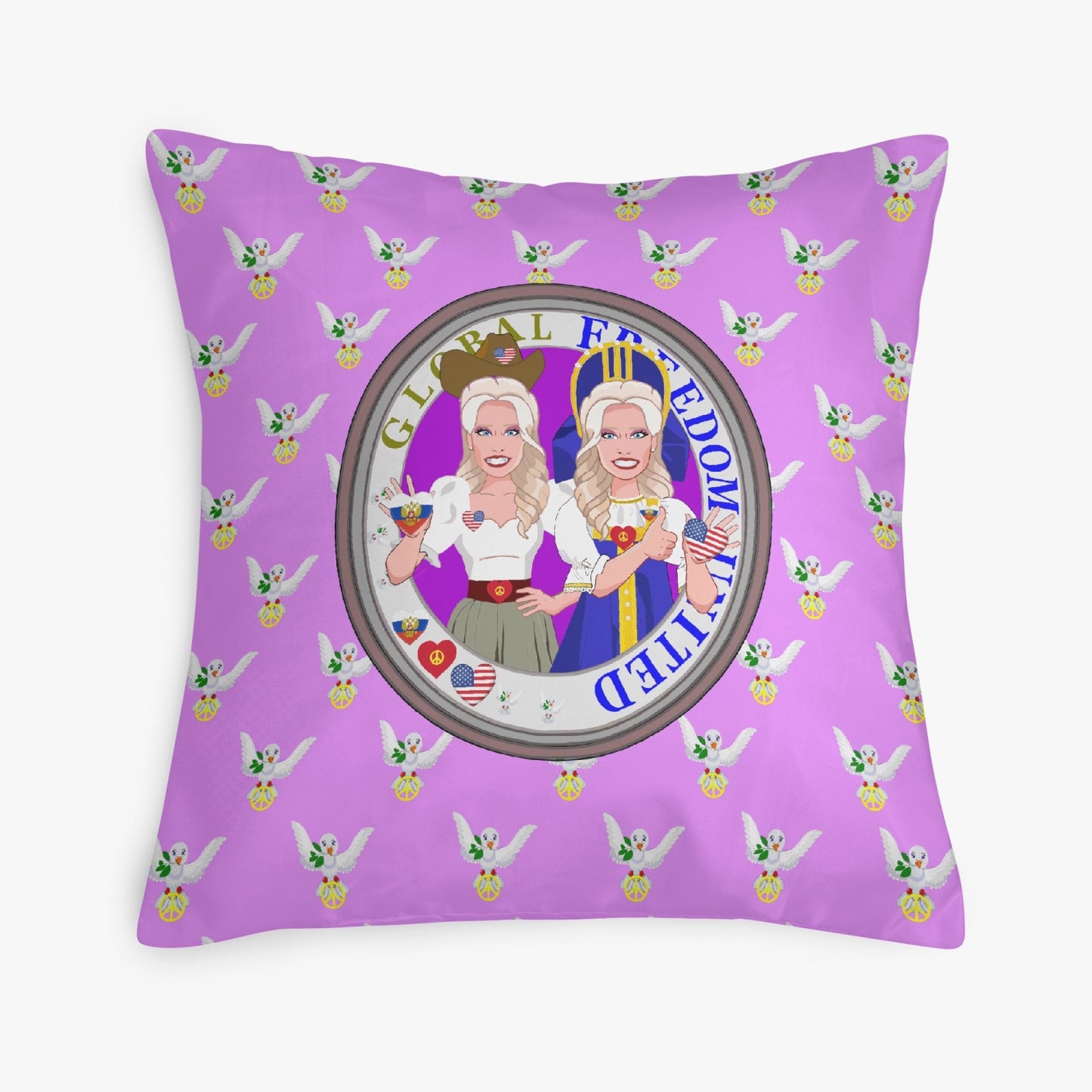 GLOBAL FREEDOM UNITED© Women USA & RUSSIA LILAC 18'' Square Pillow Cover