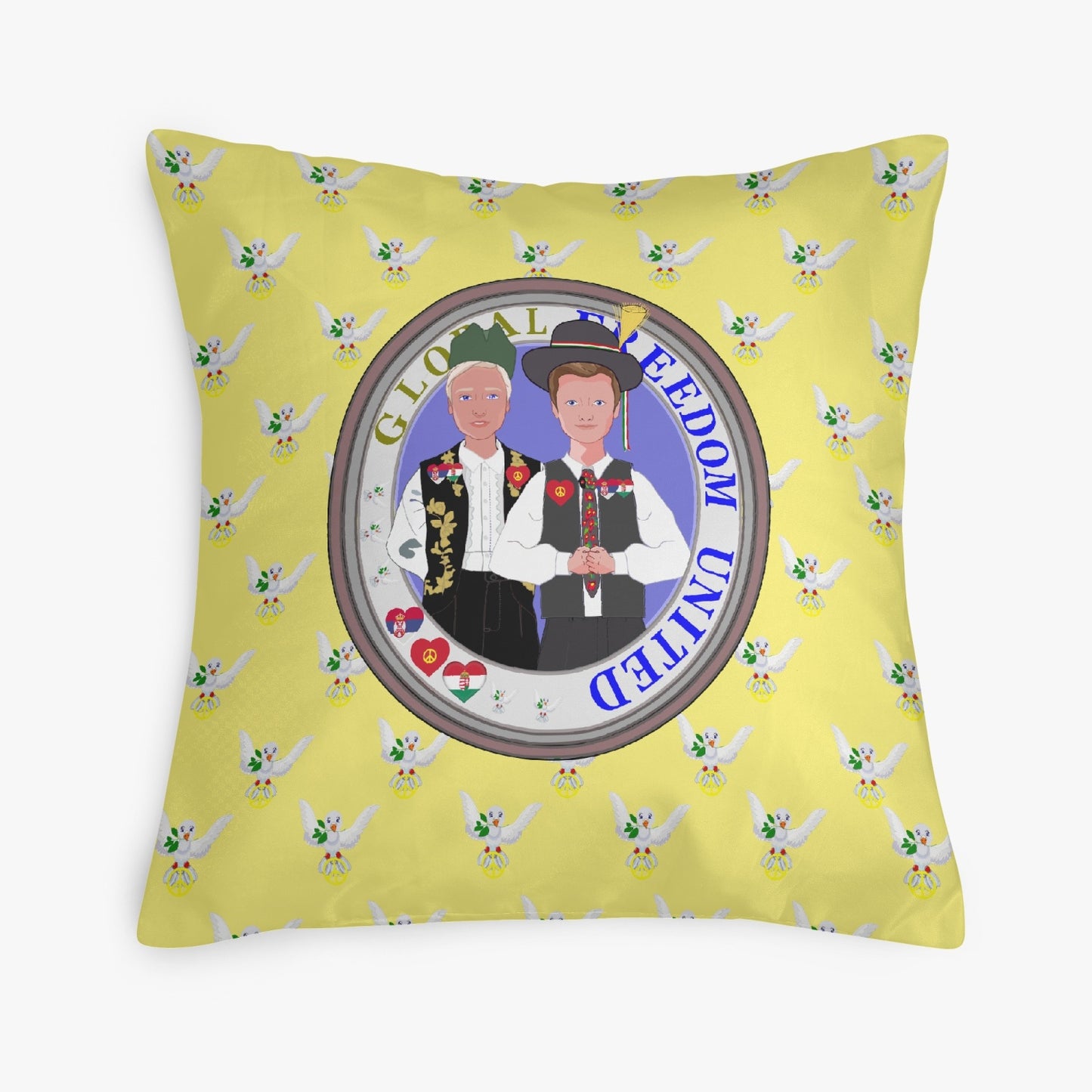 GLOBAL FREEDOM UNITED© MEN SERBIA & HUNGARY OLD PEACE YELLOW 18'' Square Pillow Cover