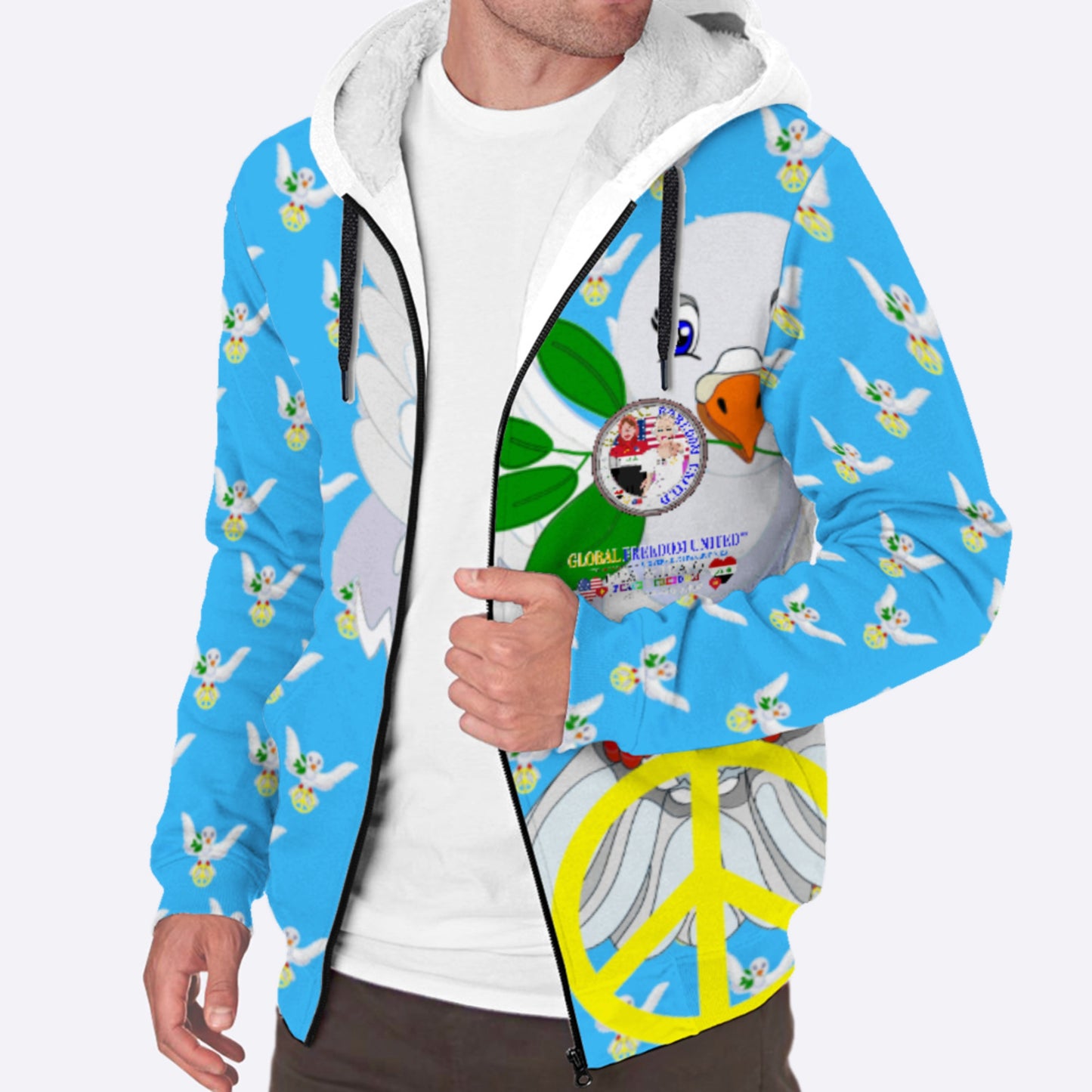 Plush Hoodie GLOBAL FREEDOM UNITED© Women Iraq & USA  Blue