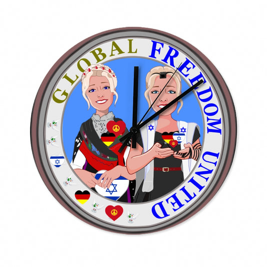 Wooden Wall Clock Without Scale GLOBAL FREEDOM UNITED© Women Israel & Germany
