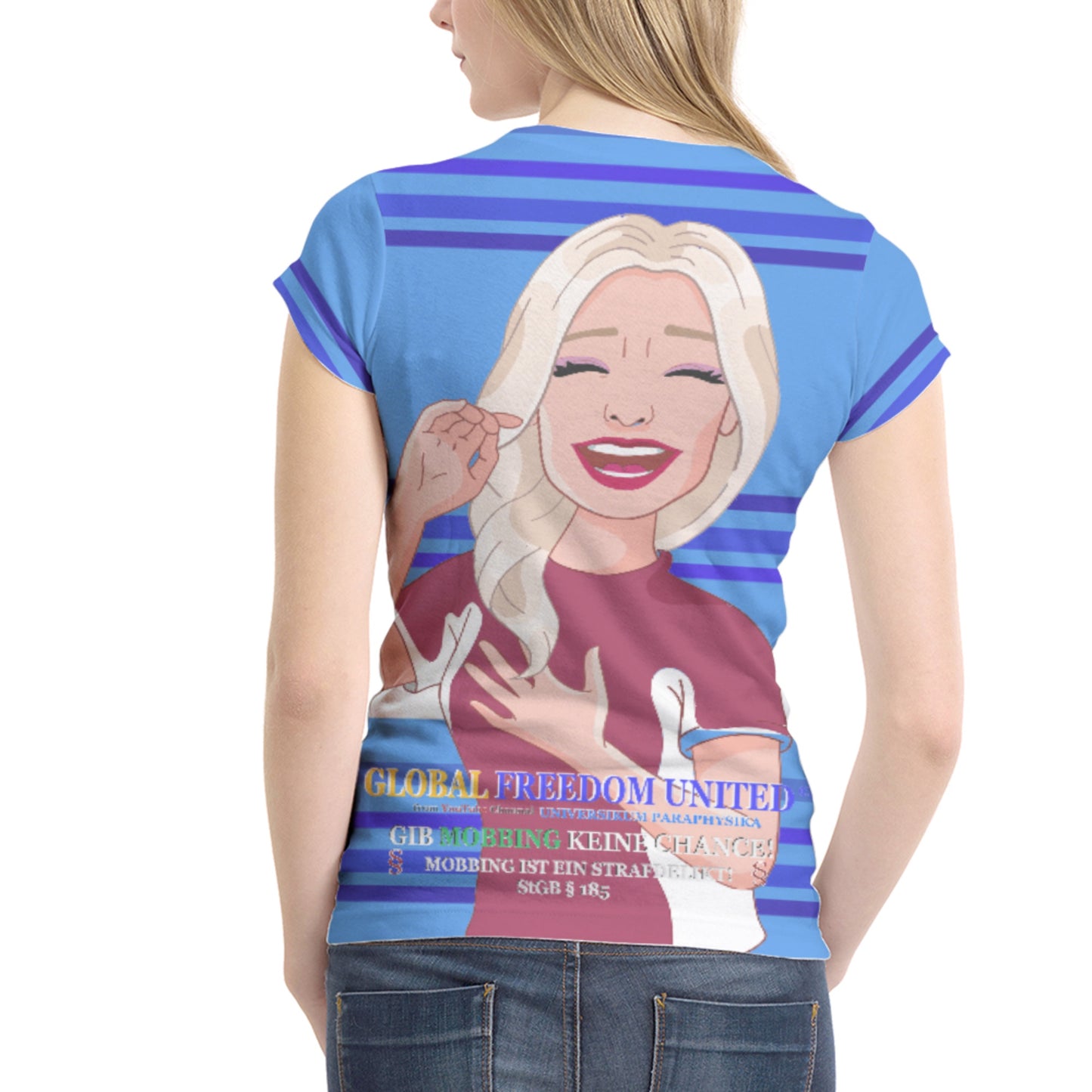 Women´s T-shirt 1 Global Freedom United Gib Mobbing Keine Chance Dunkel Blau
