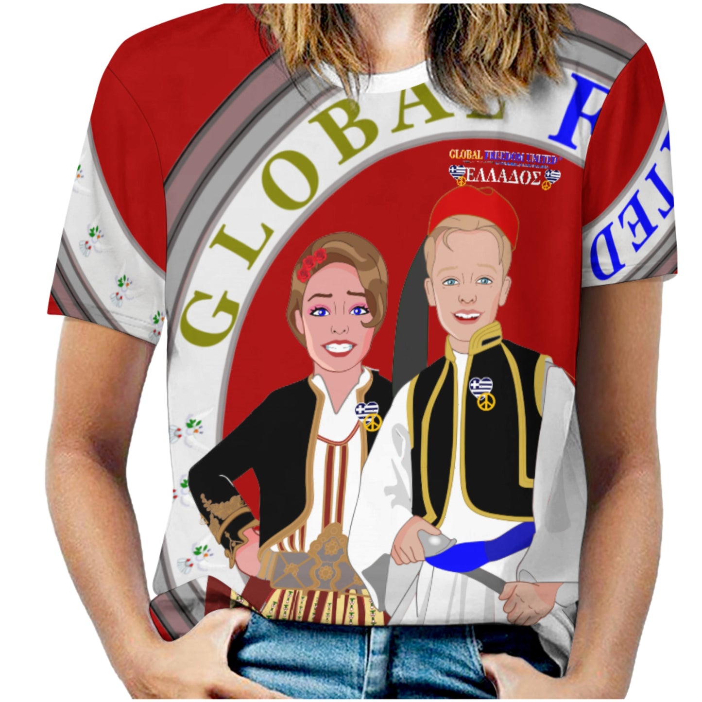 Women´s T-shirt 3 GLOBAL FREEDOM UNITED©  Couple Edition Greece Red