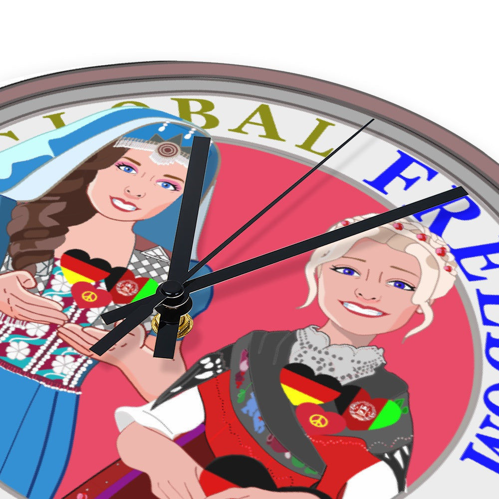 Wooden Wall Clock Without Scale GLOBAL FREEDOM UNITED© Women AFGHANISTAN & GERMANY