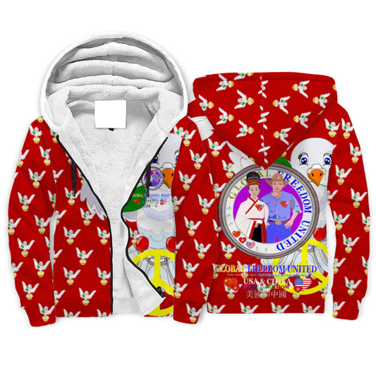 Plush Hoodie GLOBAL FREEDOM UNITED© Men China & USA Red