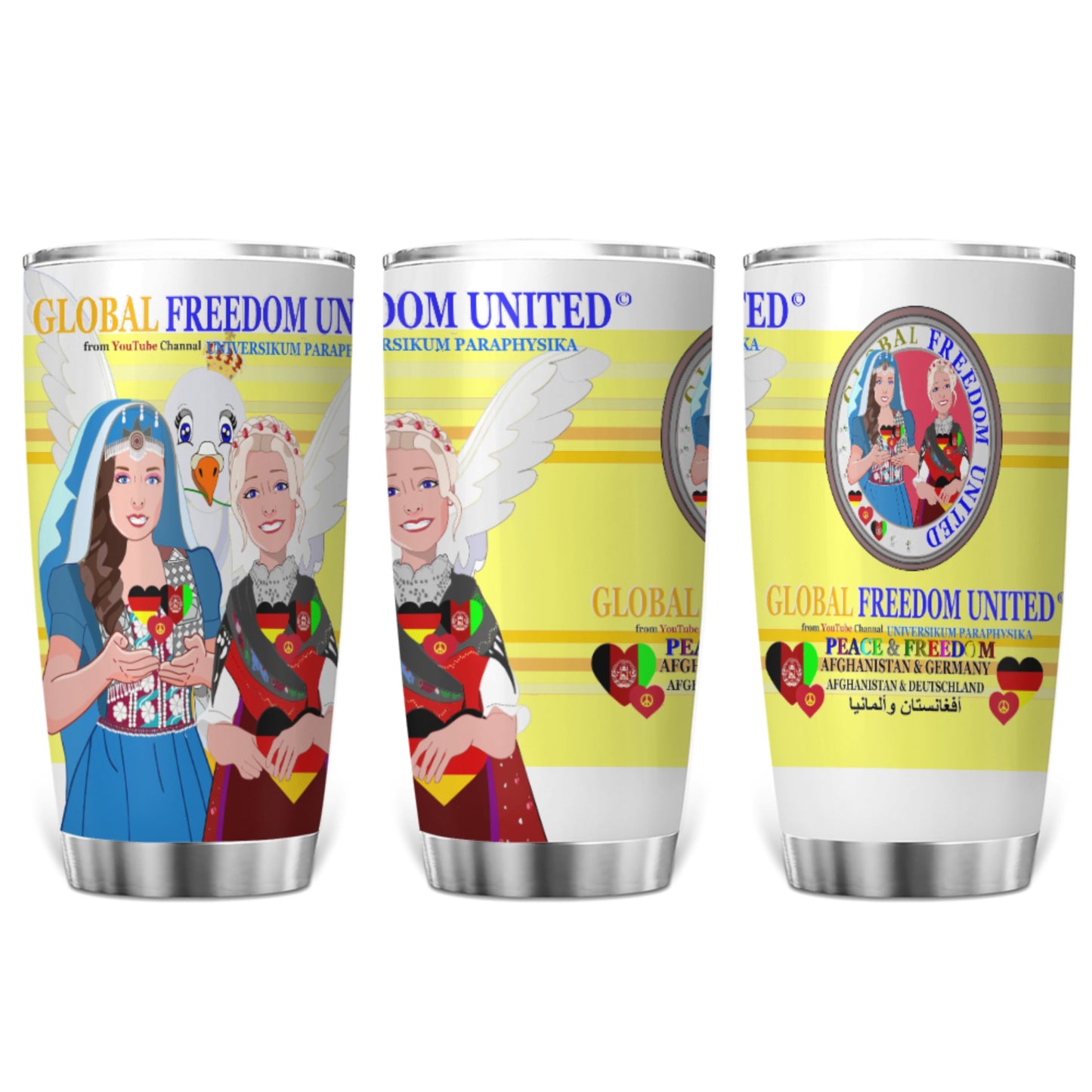 Tumbler Global Freedom United Women Afghanistan & Germany Old Peace Yellow