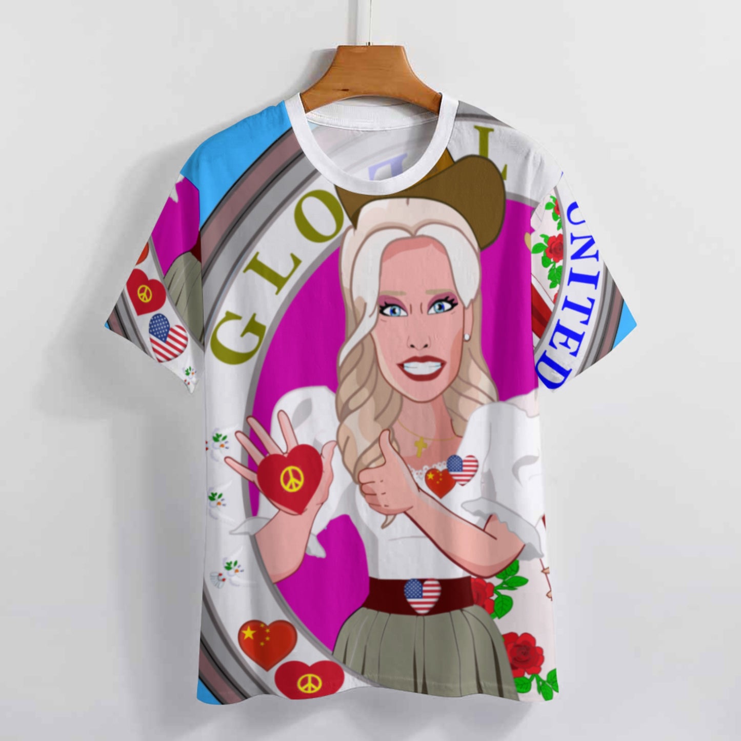 Women´s T-shirt 3 GLOBAL FREEDOM UNITED© Women USA & China  Blue