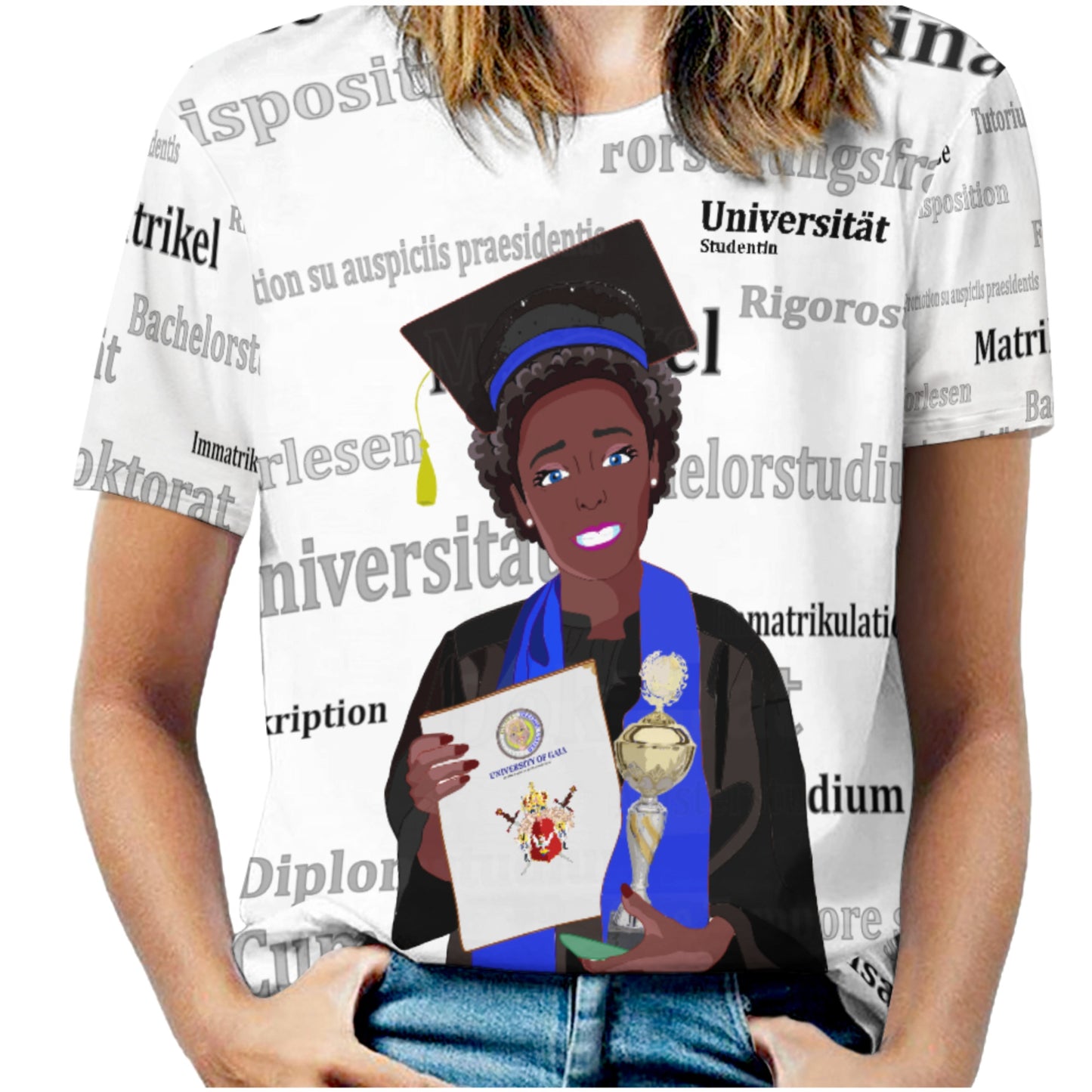 Women´s T-shirt Global Freedom United Afrostudent Girl Golden Place